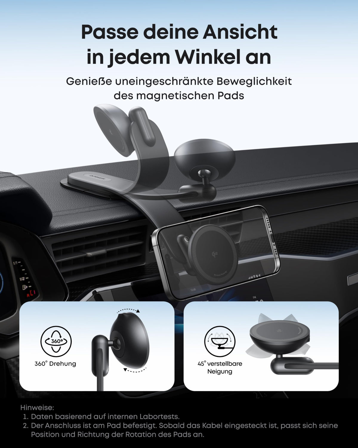 Cargador inalámbrico para coche Anker Nano (magnético, base de carga desmontable)