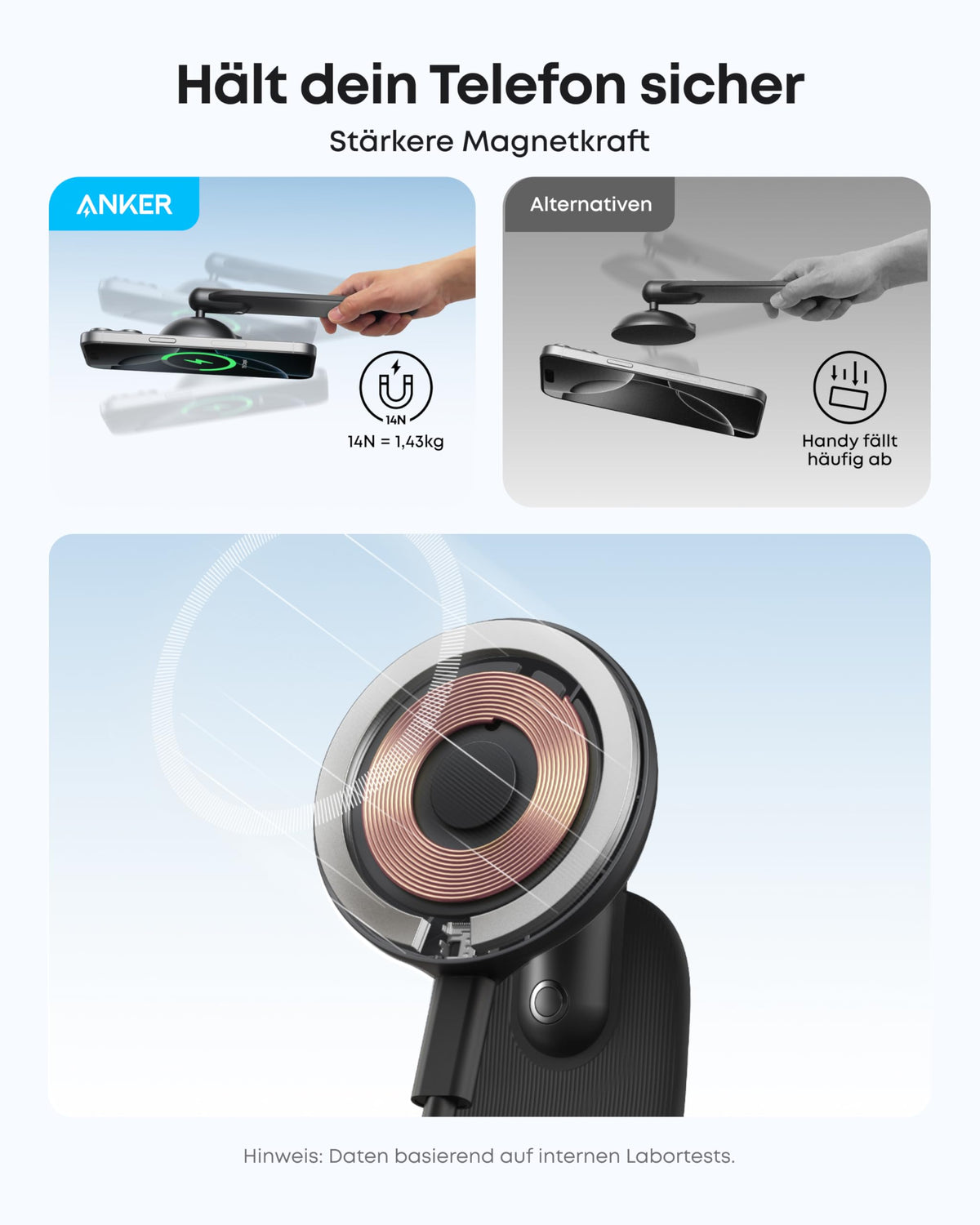Cargador inalámbrico para coche Anker Nano (magnético, base de carga desmontable)
