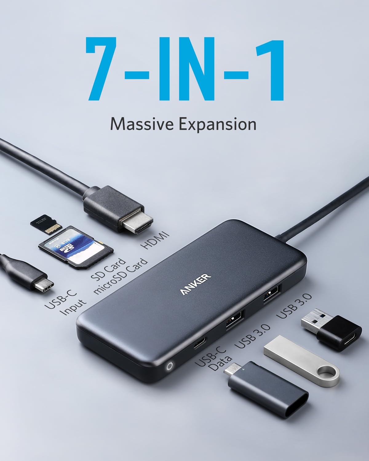 Adaptador de corriente USB-C Anker 341 reacondicionado (7 en 1)