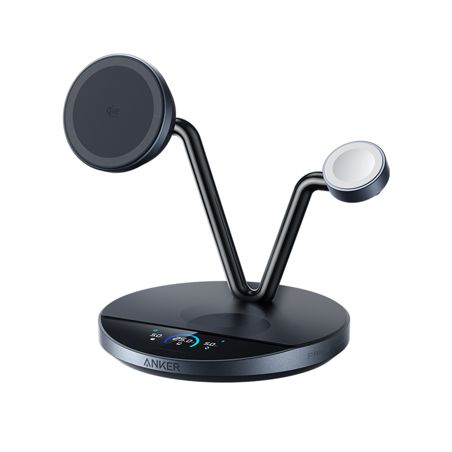 Anker Prime Cargador Inalámbrico iPhone 3 en 1 Qi2 25W Pantalla Inteligente