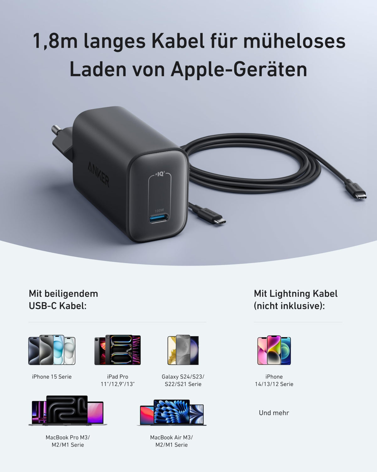 Cargador Anker Nano (100W) con cable USB-C