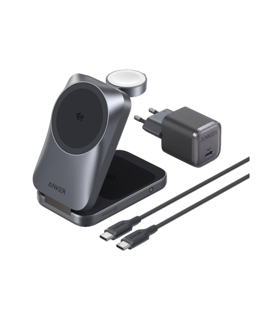 Anker Prime Cargador Inalámbrico iPhone 3 en 1 Plegable Qi2.2 25W, AirCool